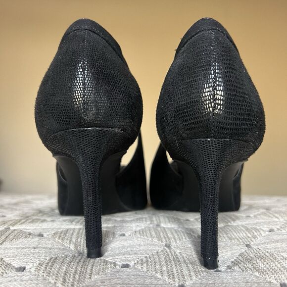 Kelly & Katie Zonya Black Faux Suede Textile Heels Pumps Women US 8.5 EU 39 Bow - Picture 8 of 16